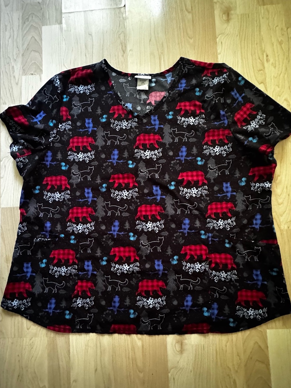 Scrubstar Black V-Neck Scrub Shirt with Winter Accent Prints